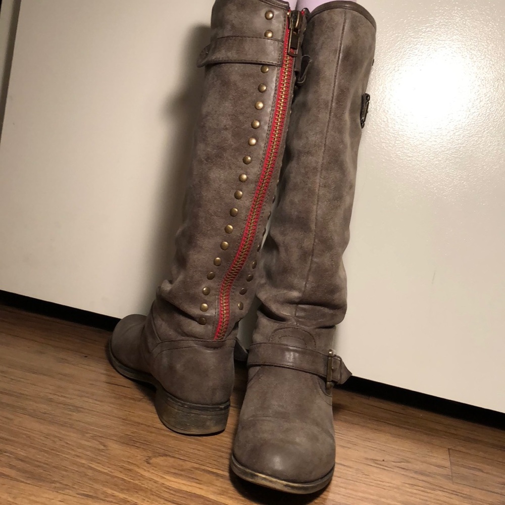 Madden Girl Riding Boot with Red Zipper